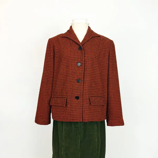 Vintage 80’s Pendleton Pure Wool Houndstooth Plaid Jacket in Orange | Size M/L - Image 2