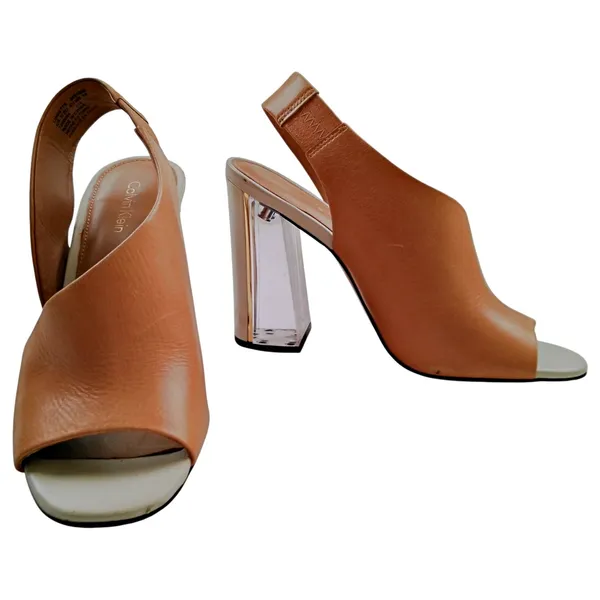Calvin Klein Linnette Luxor Lucite Heel Wedge Sling Back Peep Toe Sandal Shoe 7 - Image 2