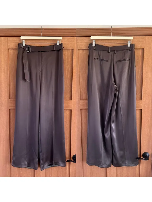 Babaton Aritzia Becket Satin Wide Leg Trouser Pants Soot Brown Women’s size 10 - Image 3