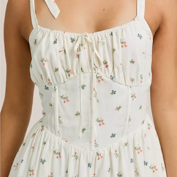 Le Lis Cream Floral Tie-Strap Mini Dress - Image 4