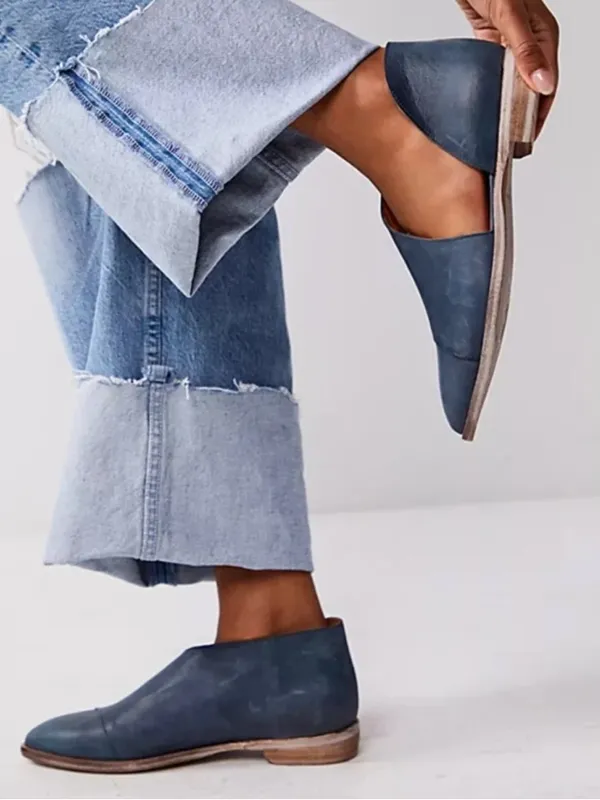 Free People Leather Royale Side Cut-Out Flats Blue Size 7.5 - Image 2