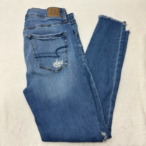 American Eagle‎ Outfitters Ripped Blue Skinny Jeans size 8 Regular - Image 12
