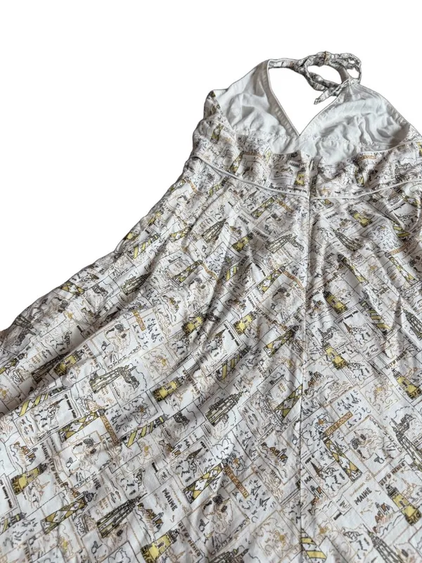 J. Crew White Gold Nautical Map Print Halter Midi Dress Plunging Size 14 Women's - Image 9