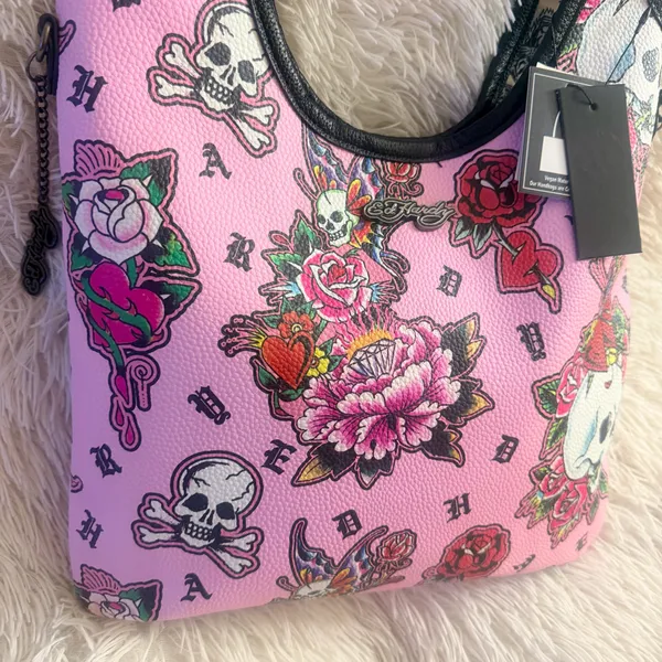 Ed Hardy Pink Skull Tattoo Tote Bag NWT - Y2K Biker Chic - Image 3