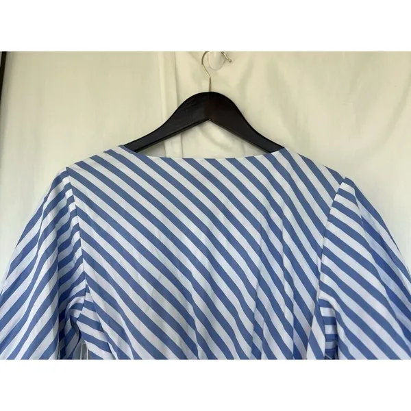 Staud Jodie Midi Wrap Dress Sea Stripe S Bridal Wedding Guest Coastal Nautical - Image 9