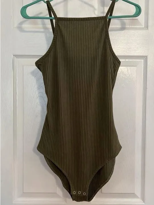 Rue21 Olive Green Ribbed Spaghetti Strap Bodysuit - Image 2