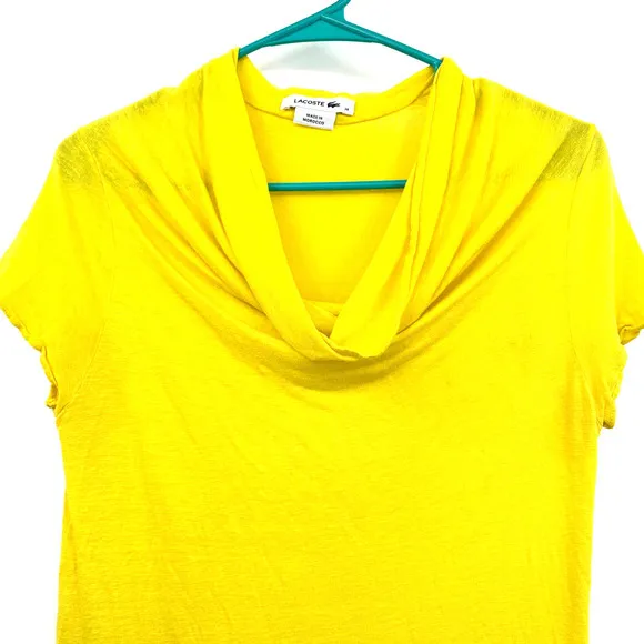 Lacoste size 38 made in Morrocco‎ bright yellow mock neck tee linen blend - Image 4