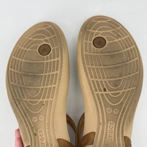 Crocs Isabella T Strap Sandal Bronze Tan Women 10 Jelly Slip On Casual Flip Flop - Image 9