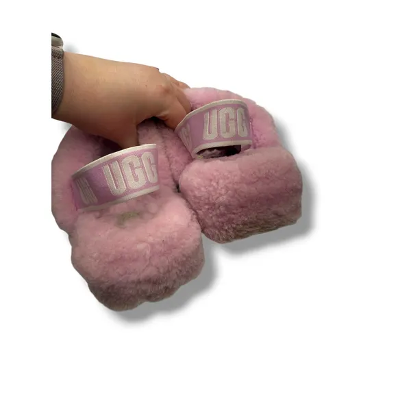 UGG Fluff Yeah Slide‎ Slippers Womens 8 Pink Sheepskin Fur Logo Strap Sandals - Image 5