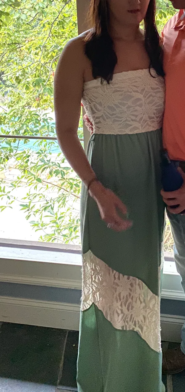 Tyche Green Dress with White Lace - Image 2