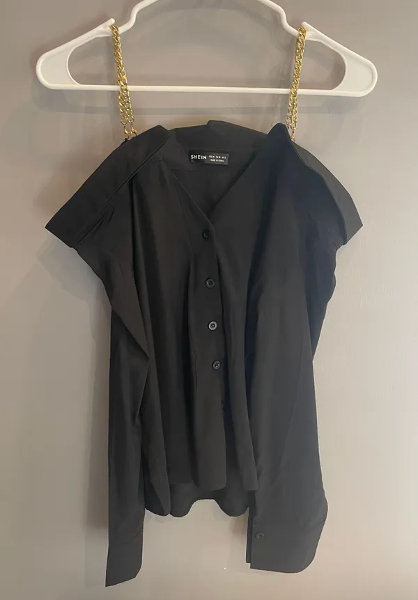 Black off the shoulder button up - Image 2