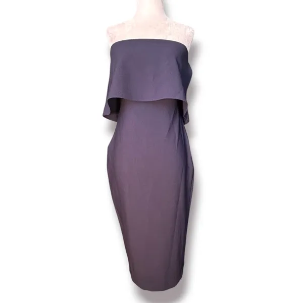 Likely‎ Driggs Strapless Cape Overlay Midi Dress Navy Blue 2 Minimalist Elegant - Image 2