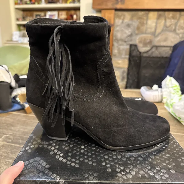 SAM‎ EDELMAN Louie Ankle Boot Black Suede Western Fringe, Zip, Women's Size 10 - Image 5