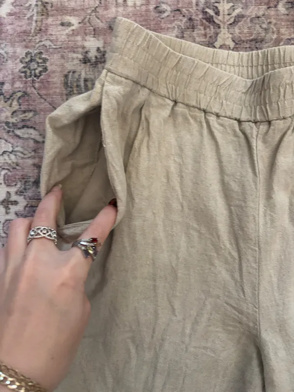 Zara Flowy Linen Tan Pants - Image 3