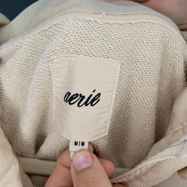 Aerie Sweatshirt Womens M Cream Oversized Henley Button Pullover Cozy Casual - Image 3