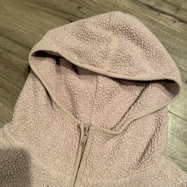 Womens American Eagle Fleece Zip Up Hoodie Jacket Beige/Light Khaki/Lite Pink Sm - Image 6