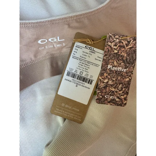 NWT OGL Elastic Open Back Bra Tank Top Plantive Size Small Gardenia Beige - Image 8
