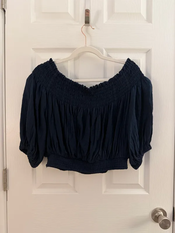Free People We the Free Navy Blue Dancing Till Dawn Off Shoulder Crop Top XS - Image 4