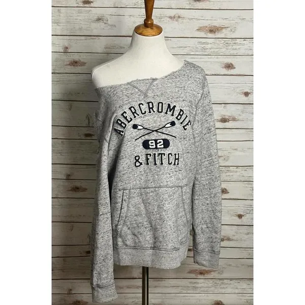 Abercrombie & Fitch distressed oversized marled grey sweatshirt Size Medium - Image 7