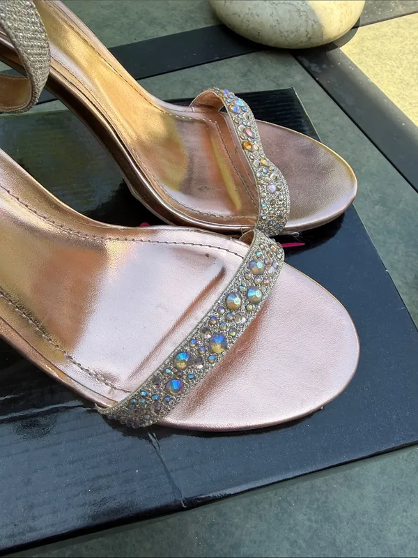 Anne Michelle Rhinestone Strappy High Heel Sandals in Rose Gold - Image 6
