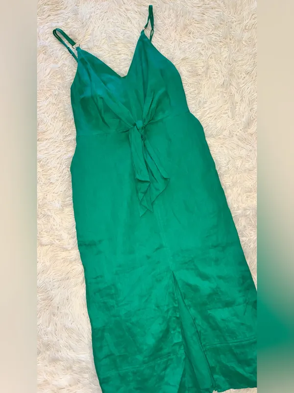 NEW Reiss Kay Green Tie Detail Linen Midi Dress Sz 6 - Image 9