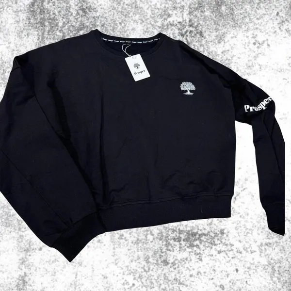 Prosper Crewneck Sweatshirt Medium Black Embroidered Tree Logo‎ Sleeve Graphic - Image 2