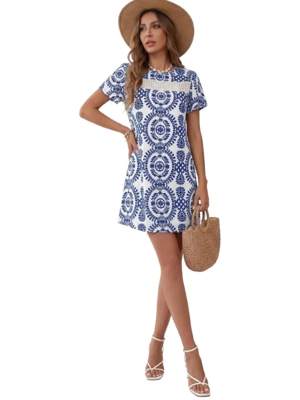NEW Classic Hollow Out Short Sleeve Lightweight Mini Dress S - Image 7