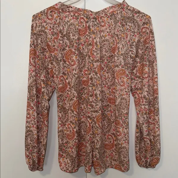 Daytrip Boho Peasant Blouse Top Blush Floral Paisley Print Women’s Medium M - Image 9