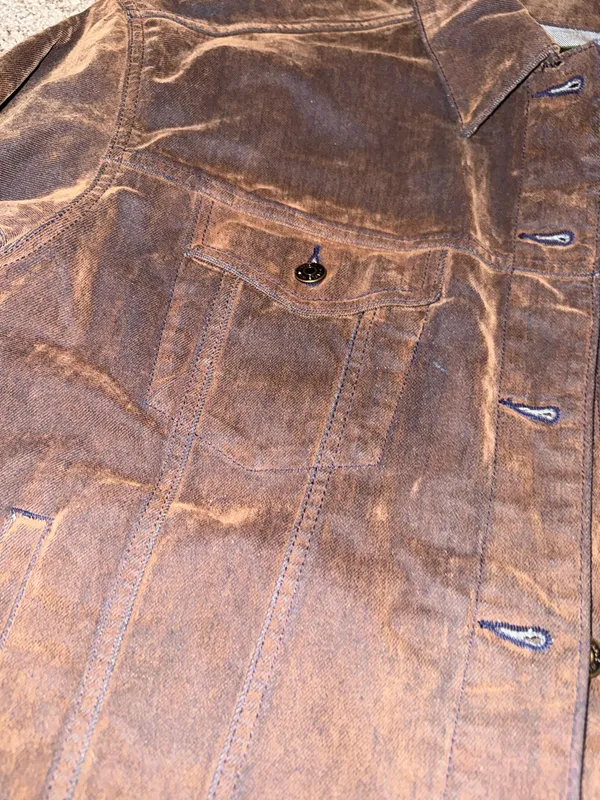 Wild Fable Brown Flocked Denim Trucker Jacket Size Medium - Image 5