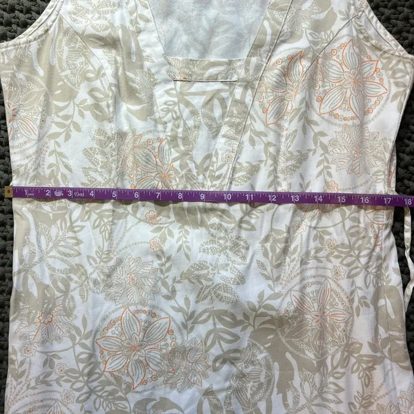 Columbia PFG Sundress Medium Tan Floral Tropical Leaf Cotton V-Neck Midi Dress - Image 8