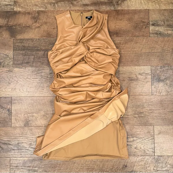 Express Body Contour Faux Leather Twist Front Midi Dress w/Built-In Shape Wear - Image 10