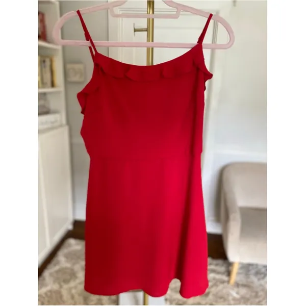 Everly Red Ruffle Mini Dress Flirty Resort Vaca S Parisian Quiet Luxury Coquette - Image 2