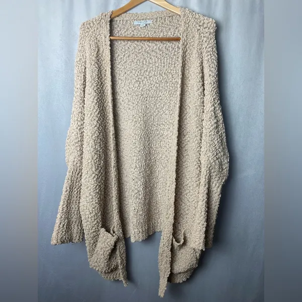 FAVLUX Bouclé Knit Cardigan Beige Fall Grandpacore oversized Cozy Layer M - Image 2