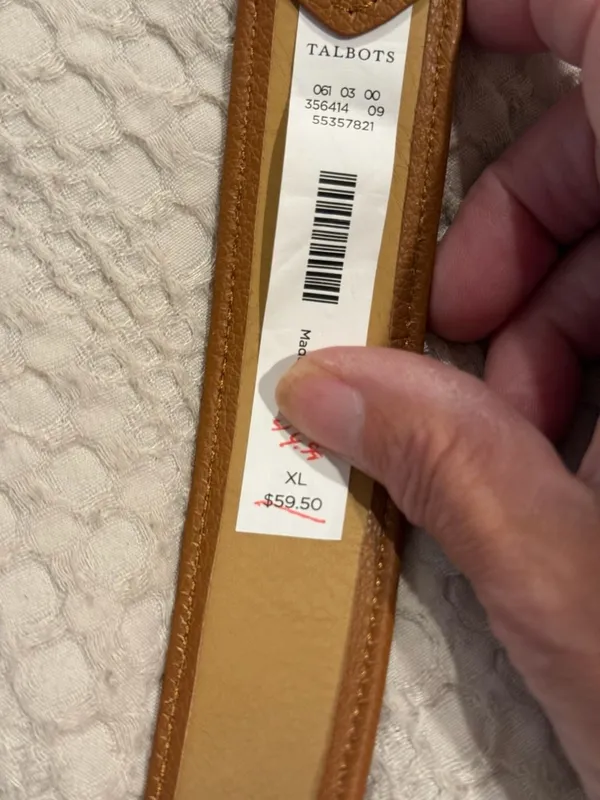 Talbots Women's Brown Leather Trim Madras Plaid Belt Size XL Gold Buckle - Image 3