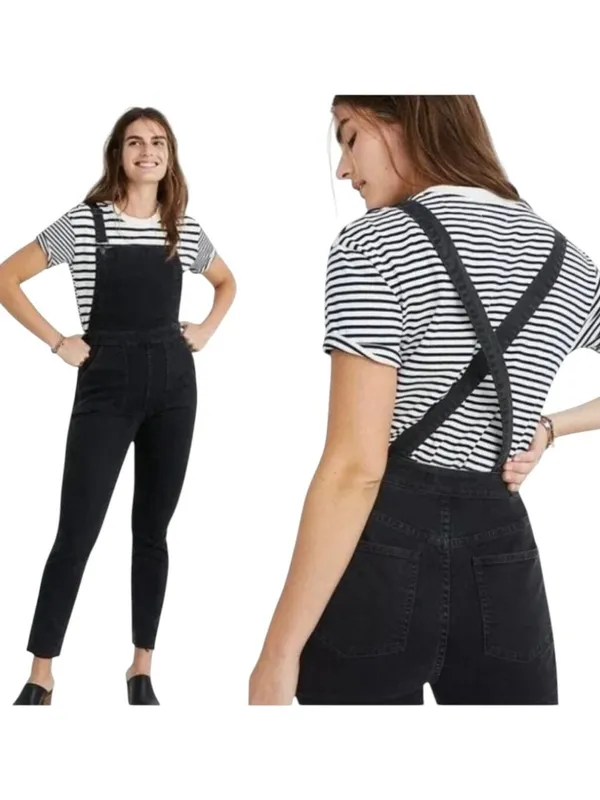 Madewell Overalls Women XS Washed Black Luna Denim‎ Skinny Gothic Grunge Outdoor - Image 2