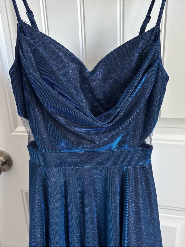 Windsor Shimmery Navy Blue Spaghetti Strap Cutout Mini Dress - Image 3