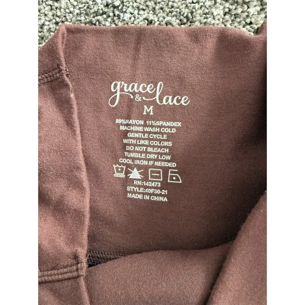 Grace & Lace Leggings Womens Size M Brown High Waisted Side Pockets - Image 4