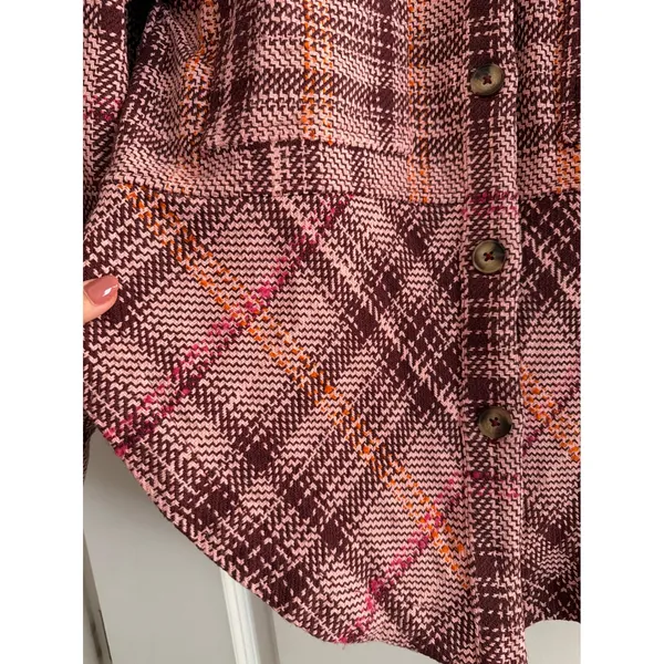 Anthropologie Hudson Plaid Shirt Jacket Pink Plaid Button Down Shacket Size M - Image 8