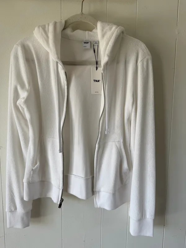 Aritzia TNA Cali Zip Terry Hoodie White Size M - Image 4