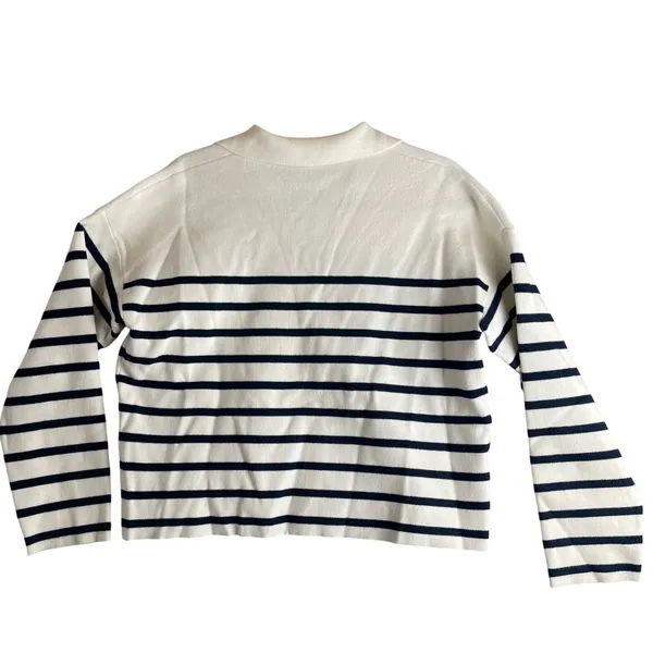 Pimkie Collection Striped Collared Knit Sweater Womens Size‎ S Cream Navy - Image 3