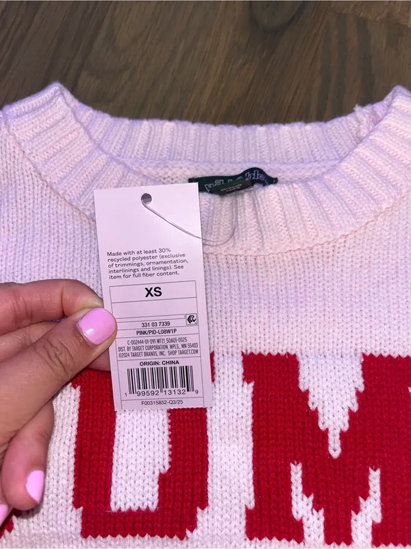 NWT Dump Him Graphic Knit Sweater Pink Long Sleeve Women’s XS - Image 3