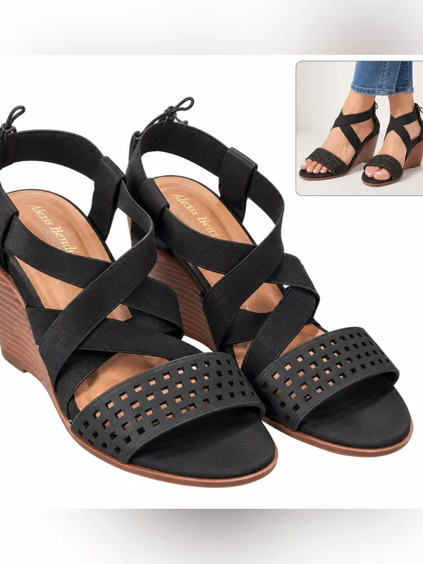 Alexis Bendel Black Crisscross Wedge Sandals heel comfortable cute new with tags - Image 2