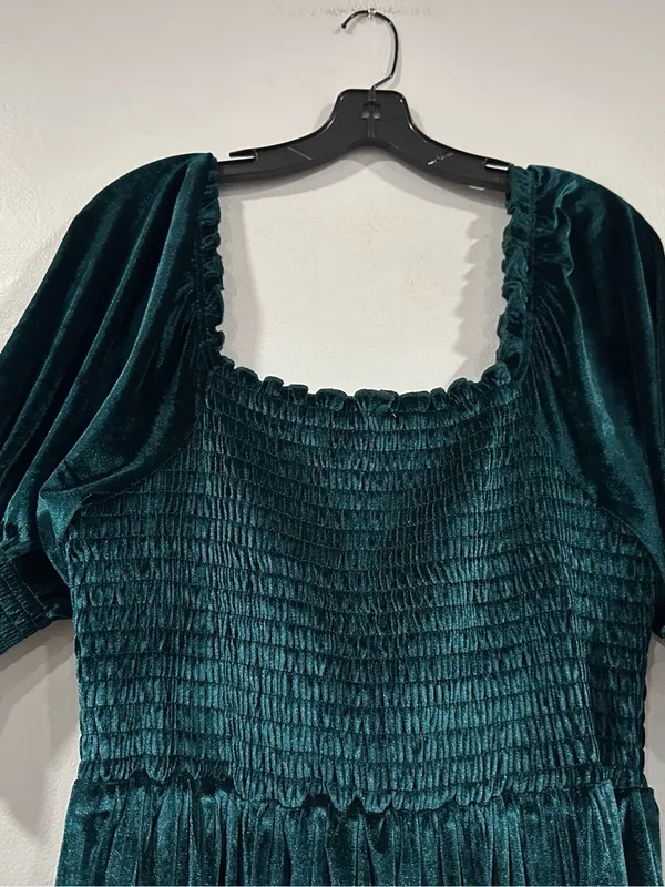 Baltic Born Vivaldi Smocked Velvet Midi Dress XL Emerald Green - Image 4