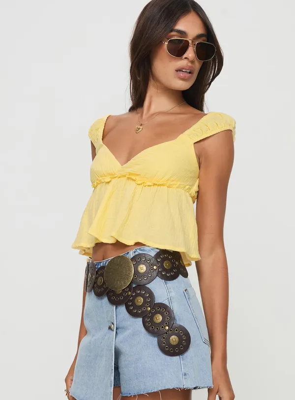 Princess Polly Yellow short sleeve crop top - Image 2