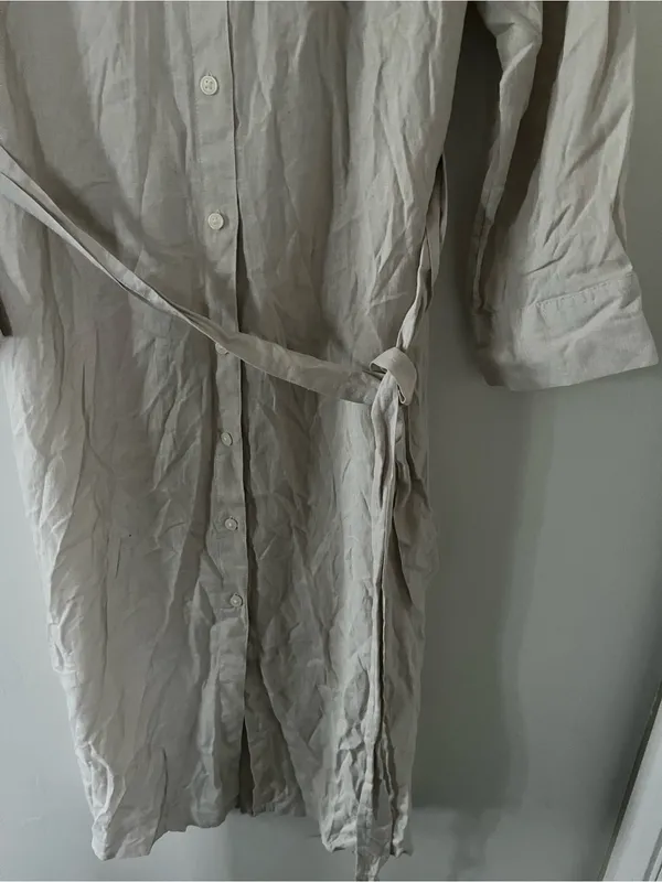 H&M Linen Beige Maternity Midi Shirt Dress Medium Euro Summer Old Money Coastal - Image 4