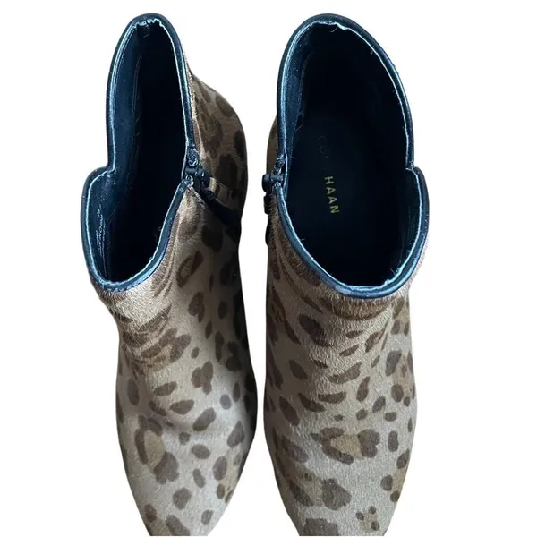 Cole Haan‎ Elyse Leopard Print Heeled Booties size 7 2.5" Heel Ankle Boot Brown - Image 4