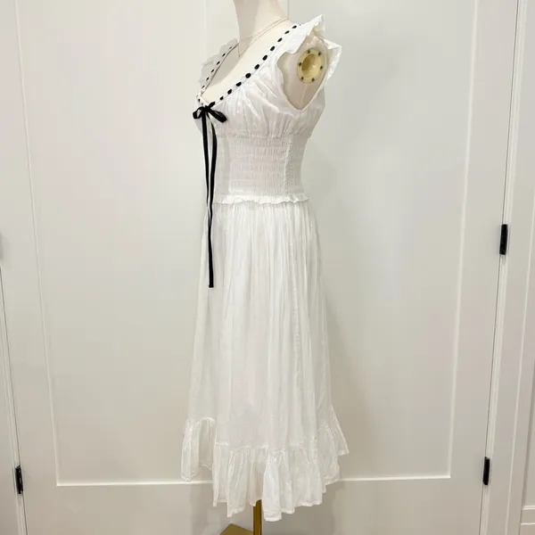 Kimchi Blue Olivia Smocked Midi Dress Small White Ribbon Milkmaid Cottagecore - Image 8