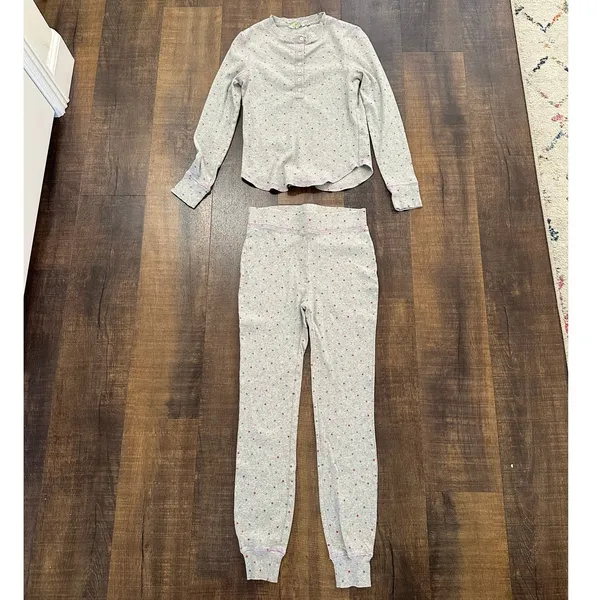 Boden Star Print Thermal Pajama Set Gray Waffle Knit Women's US 6 - Image 2