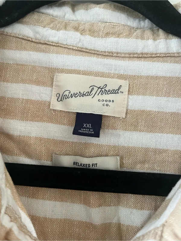 Universal Threads Linen Blend Tan White Striped Button Down Shirt XXL Coastal - Image 2