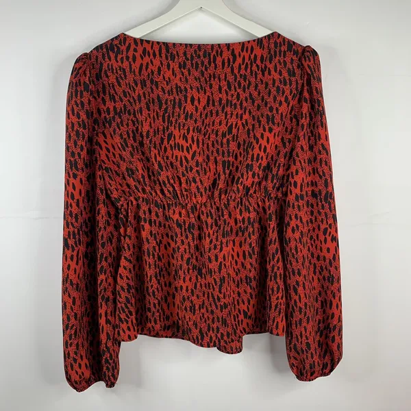 Topshop Size 12 Top Red Leopard Print Ruched Prairie Corset Long‎ Sleeve Women’s - Image 12